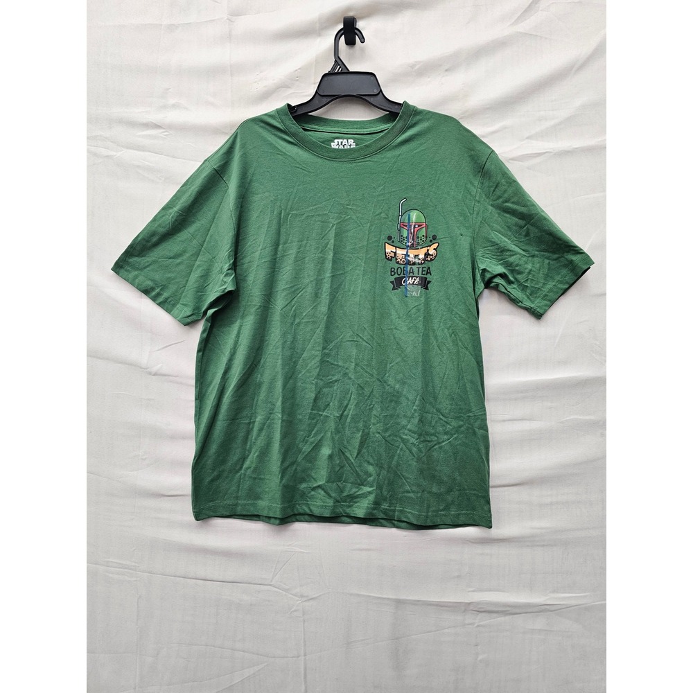 Star Wars Mens Boba Fett Boba Tea Cafe T-Shirt Green Cotton Casual Size Large